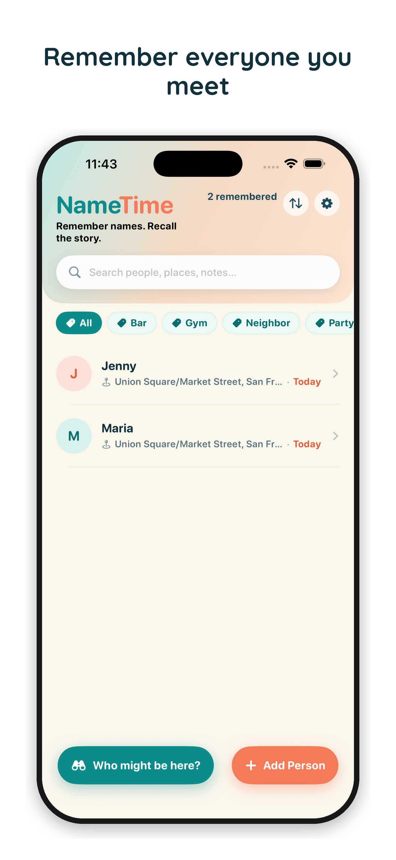 NameTime people list screenshot